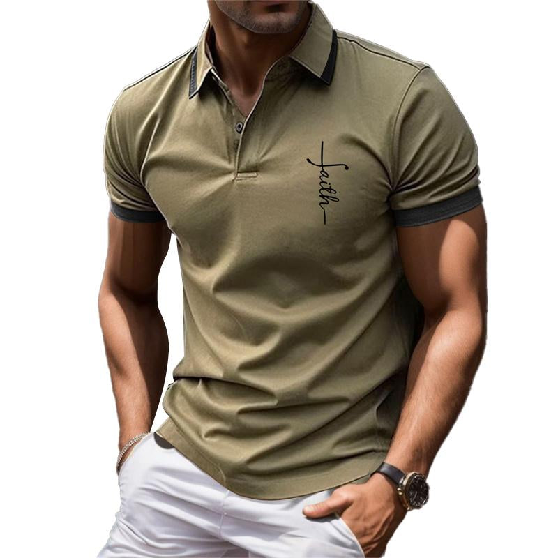 Men's Casual Letter Print Lapel Short Sleeve POLO Shirt 29644407Y