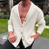 Men's Retro Casual Solid Color Collarless Button Knit Cardigan 94629129TO