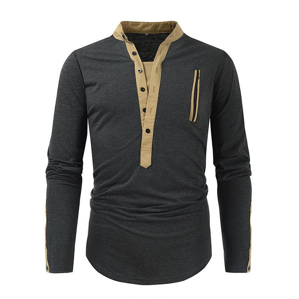 Men's Color Block Henley Collar Long Sleeve T-shirt 24447171Z