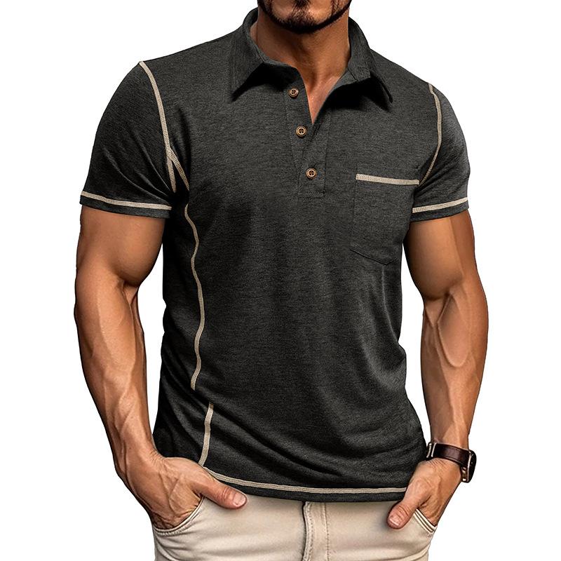 Men's Casual Contrast Lapel Slim Fit Short Sleeve Polo Shirt 79115019M