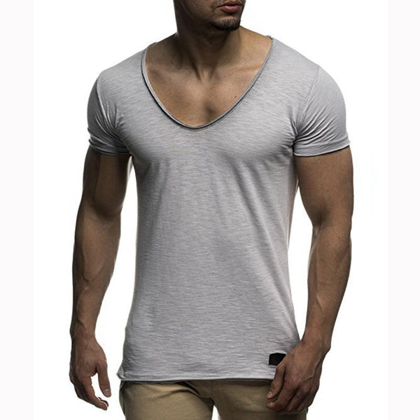 Men's Fashion V Neck Short Sleeve Solid Color T-Shirt 57972844X