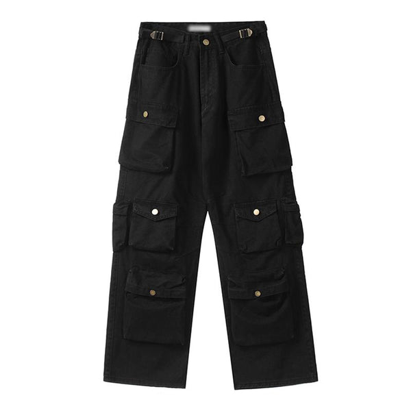 Men's Vintage Washed Loose Straight Multi-Pocket Cargo Pants 26247555M