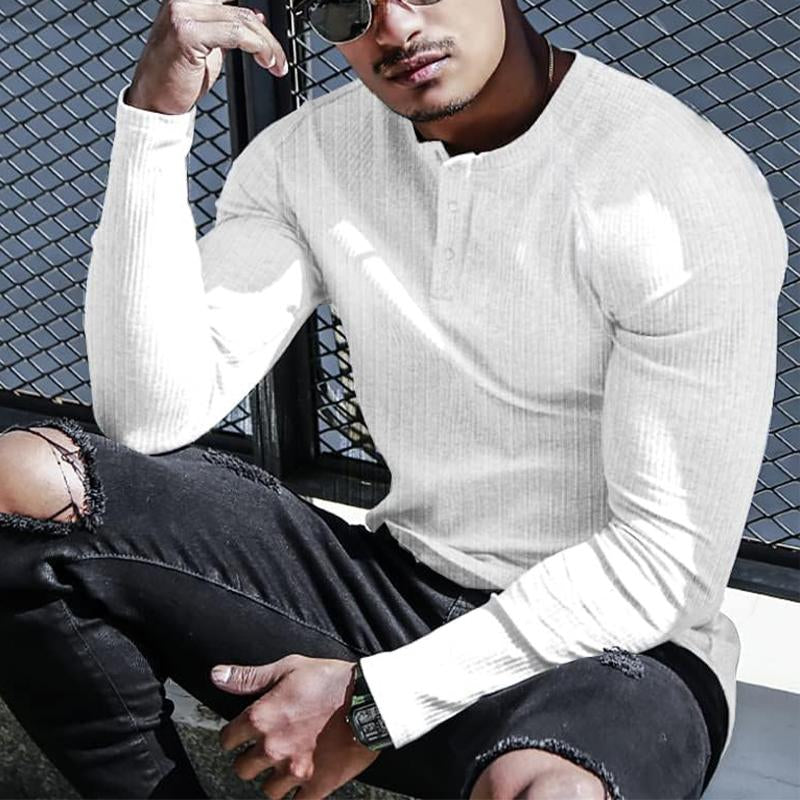 Men's Solid Knit Henley Neck Long Sleeve T-Shirt 78640428X