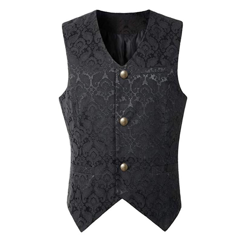 Men's Vintage Solid Jacquard Collarless Vest 38777713Y