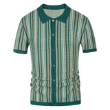 Men's Knit Striped Jacquard Business Short Sleeve Polo Shirt 51796633Y