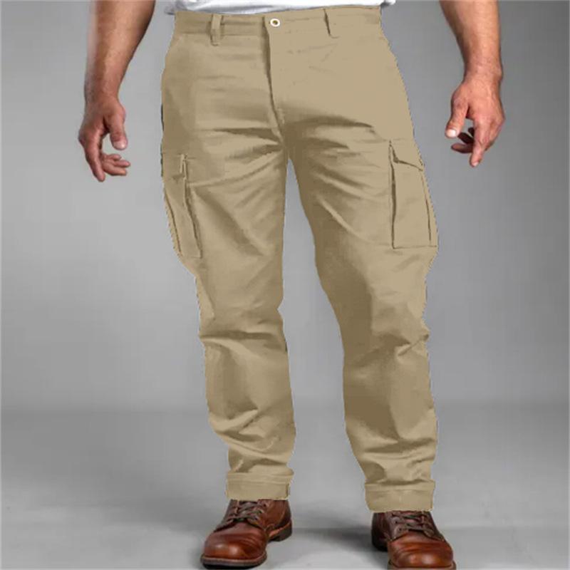 Men's Casual Cotton Solid Color Multi-Pocket Straight Cargo Pants 66136059M