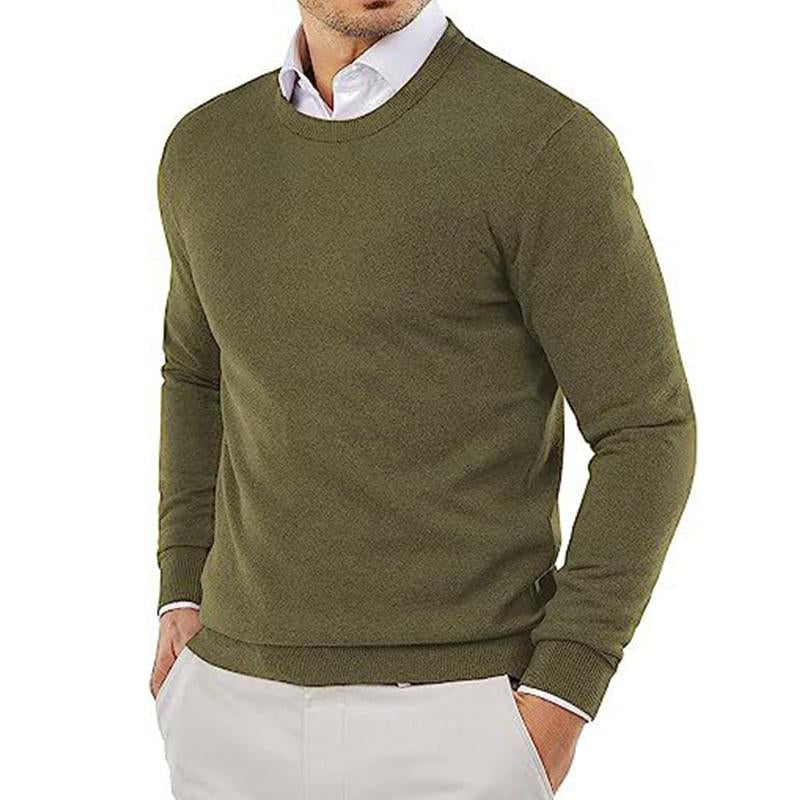 Men's Casual Solid Color Round Neck Knitted Pullover Sweater 60940040M