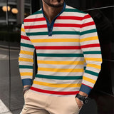 Men's Coloring Striped Henley Collar Long Sleeve T-shirt 61350466Z