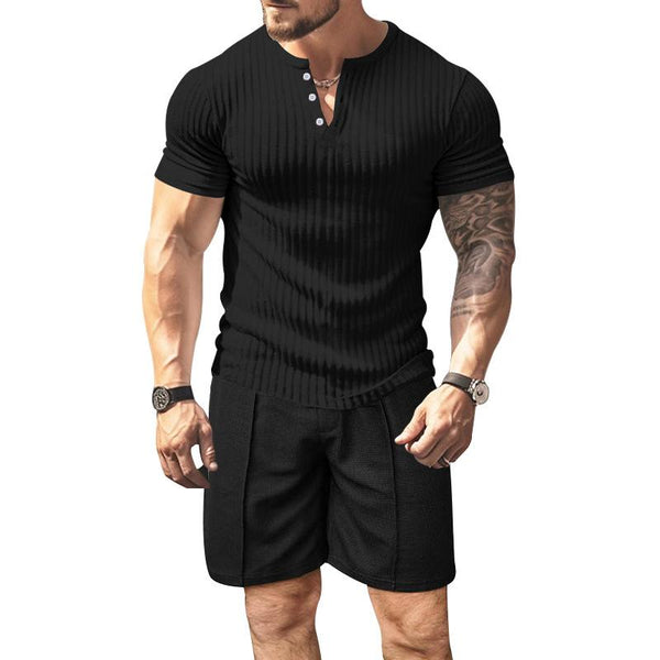 Men's Casual Solid Color Short-Sleeved T-Shirt Shorts Set 83580064Y