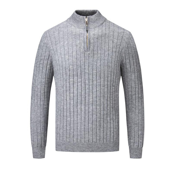 Men's Wide Stripe Half Zipper Stand Collar Stylish Sweater 59269570X