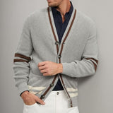 Men's Casual V-Neck Contrasting Single-Breasted Knitted Cardigan 61004985M
