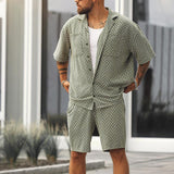 Men's Casual Lapel Short Sleeve Shirt Shorts Set 45011860Y