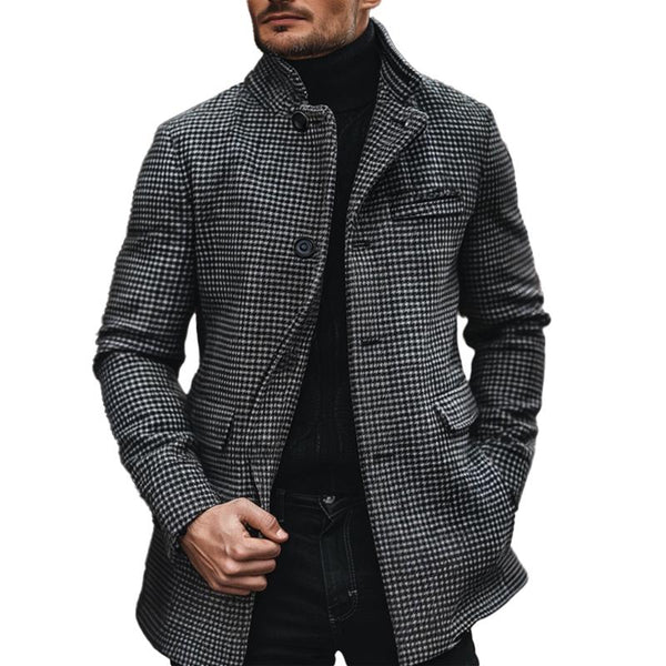 Men's Retro Slim Stand Collar Houndstooth Coat 10923205X