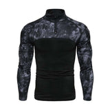 Men's Classic Casual Camouflage Stitching Zipper Stand Collar Long Sleeve T-shirt 41071004K