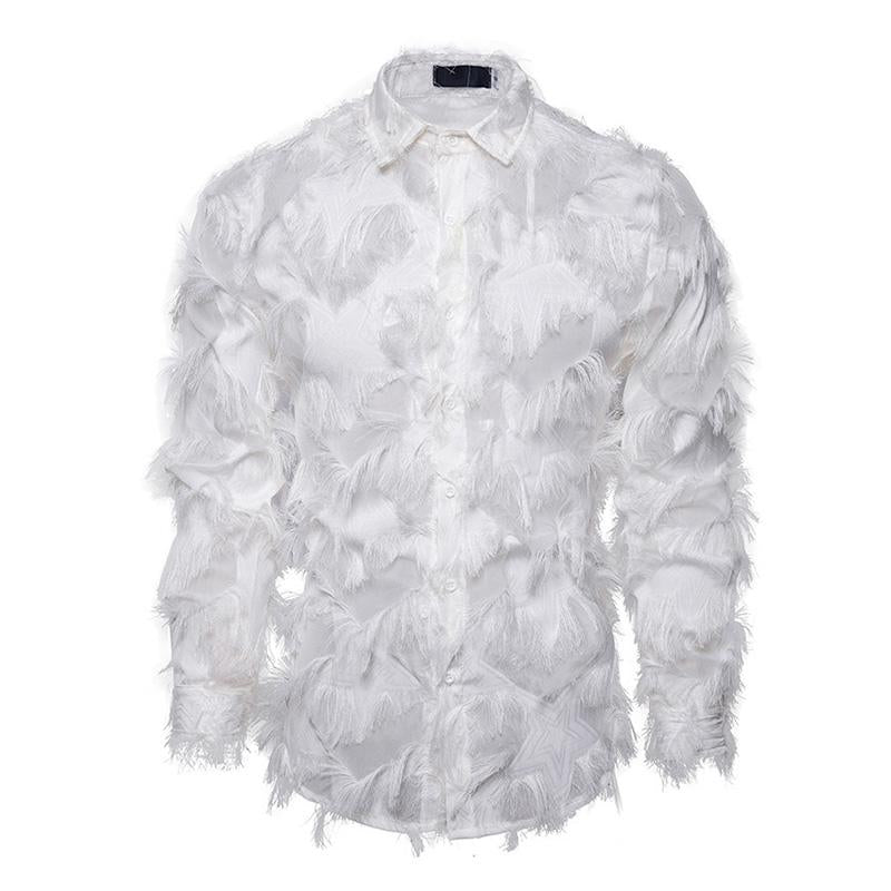 Men's Vintage Handmade 3D Feather Lapel Long-Sleeved Shirt 88639530M