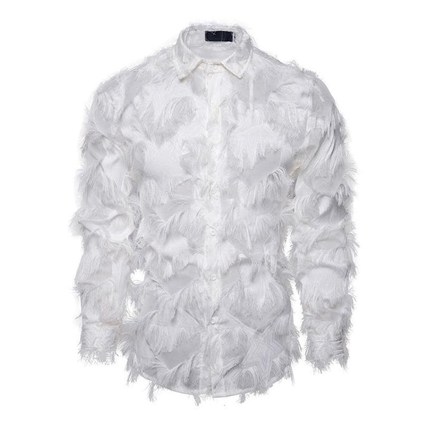 Men's Vintage Handmade 3D Feather Lapel Long-Sleeved Shirt 88639530M