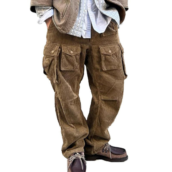 Men's Vintage Solid Color Corduroy Multi-Pocket Cargo Pants 73415339Y