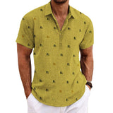 Men's Cotton and Linen Printed Lapel Short-sleeved Shirt 80351379X