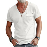 Men's Casual Cotton Blend U-Neck Slim Fit Short Sleeve T-Shirt 86055755M