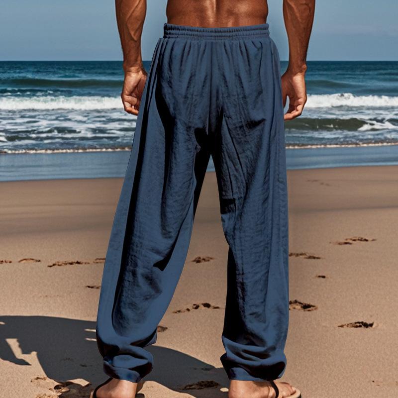 Men's Lace-up Beach Breathable Cotton and Linen Loose Pants 30111852X