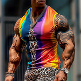 Men's Rainbow Leopard Patchwork Print V-Neck Sleeveless Slim Fit Tank Top 80712250Y
