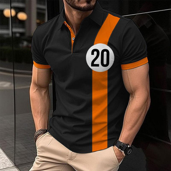 Men's Colorblock Numbers Print Short Sleeve Golf Polo Shirt 52731307Z