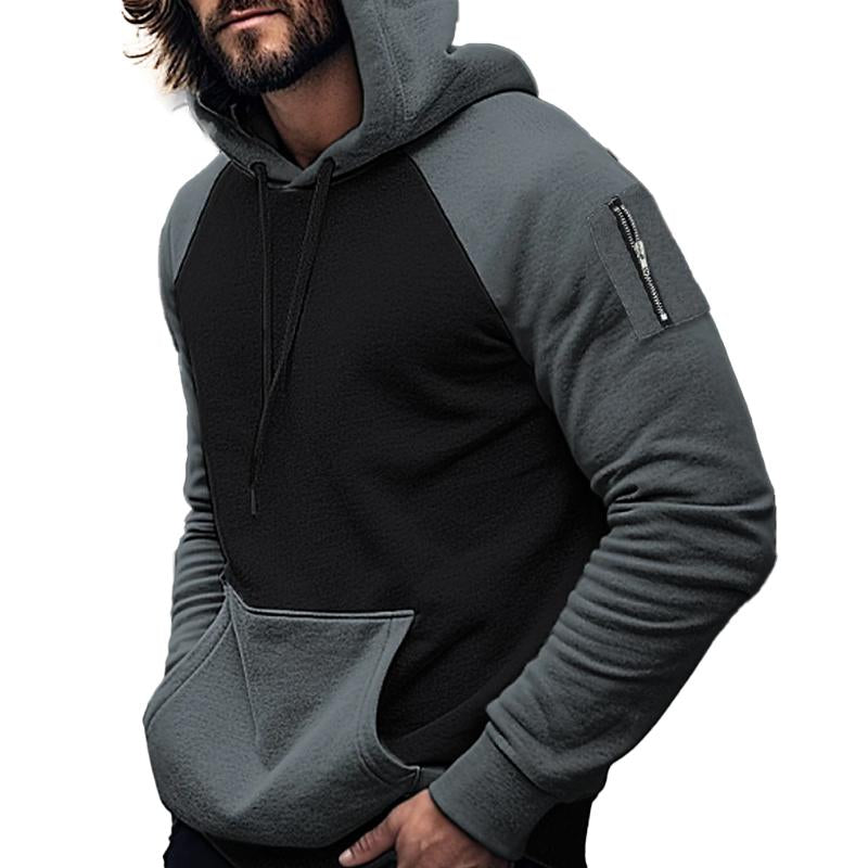 Men's Casual Color Block Pocket Long Sleeve Hooded Sweatshirt 78408987Y