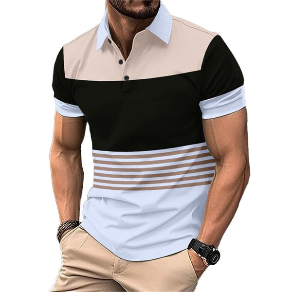 Men's Casual Striped Short Sleeve Lapel POLO Shirt 50242994X