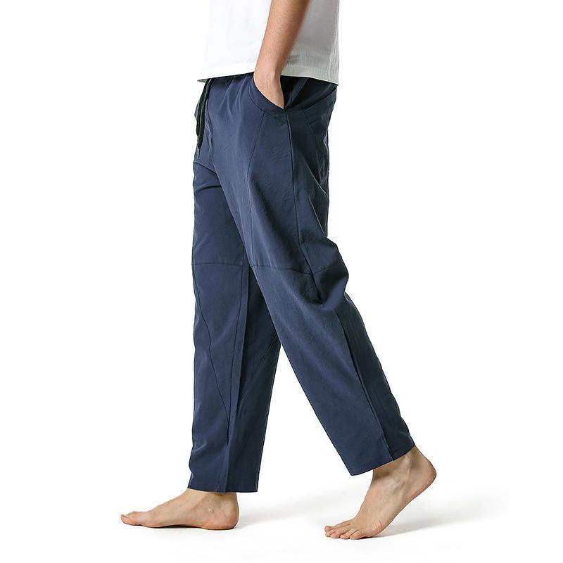 Pantalones holgados de algodón y lino con cordón para hombre 16882035Y