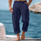 Men's Beach Solid Color Cotton and Linen Drawstring Pants 80434182Y