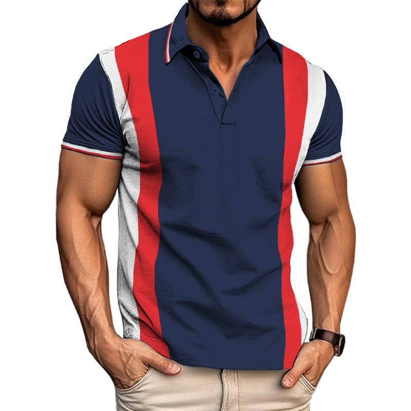 Men's Casual Striped Patchwork POLO Shirt 94716657TO