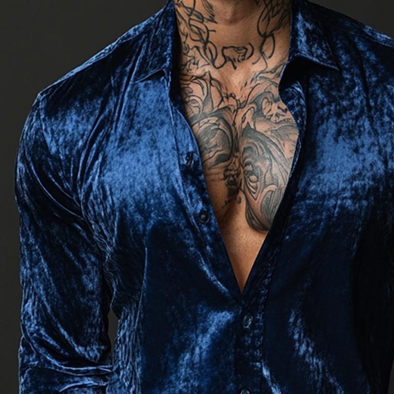 Men's Royal Blue Velvet Long Sleeve Shirt 63363865U