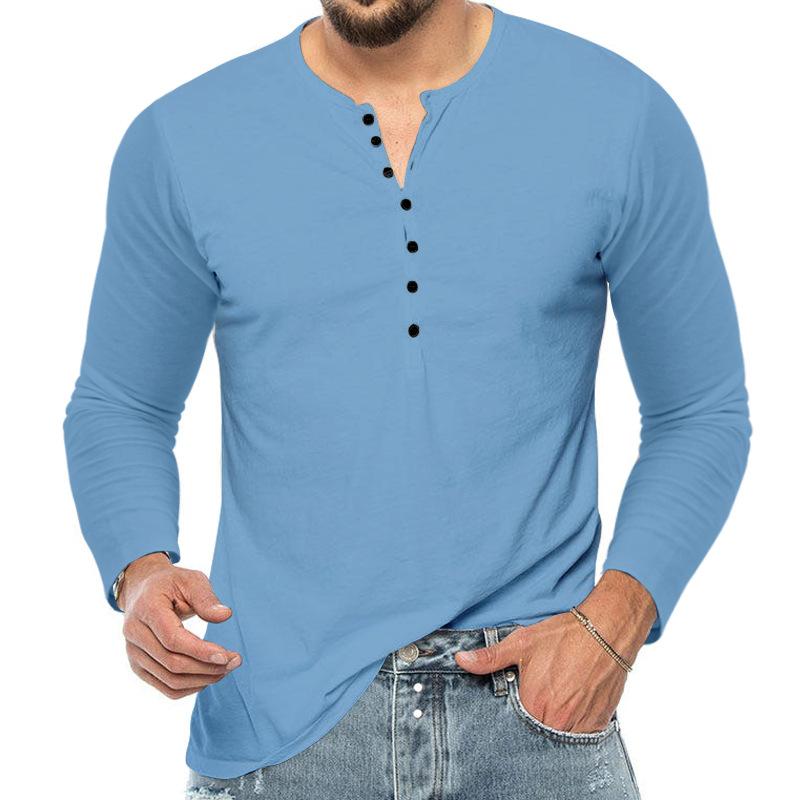 Men's Casual Solid Color Henley Collar Long Sleeve T-Shirt 22159634Y