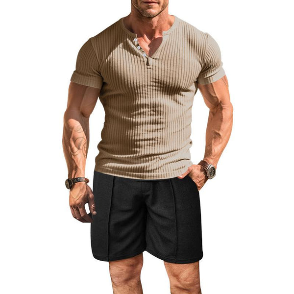 Men's Casual Solid Color Short-Sleeved T-Shirt Shorts Set 05507209Y