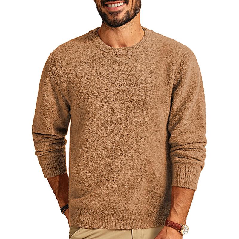 Men's Solid Color Plush Round Neck Long Sleeve Sweatshirt 48577116Y