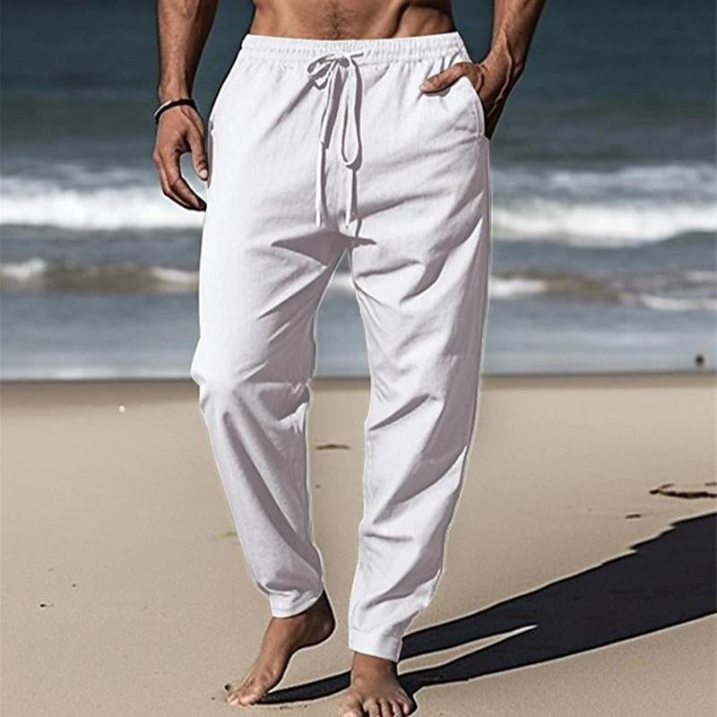 Men's Cotton and Linen Solid Color Drawstring Casual Pencil Pants 37223984X