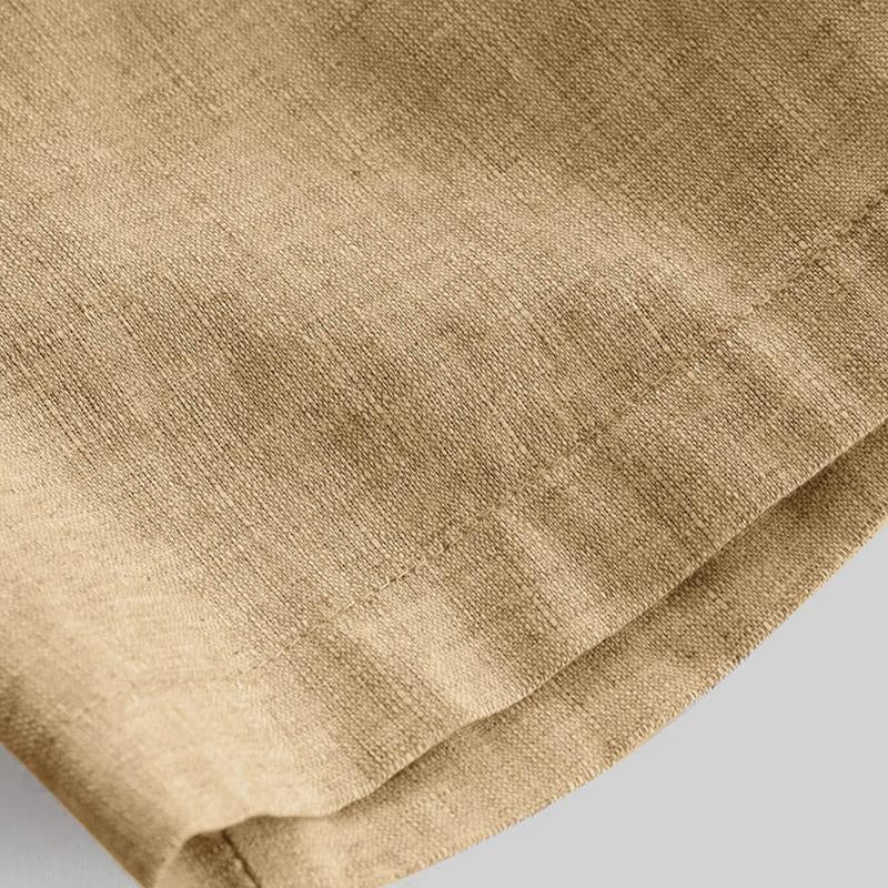 Men's Solid Color Stand Collar Cotton Linen Short Sleeve Shirt 25025155X