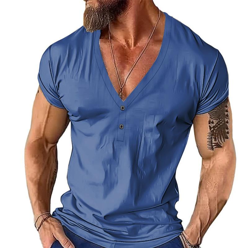Men's Casual Contrast V-Neck Short-Sleeved T-Shirt 30933175M