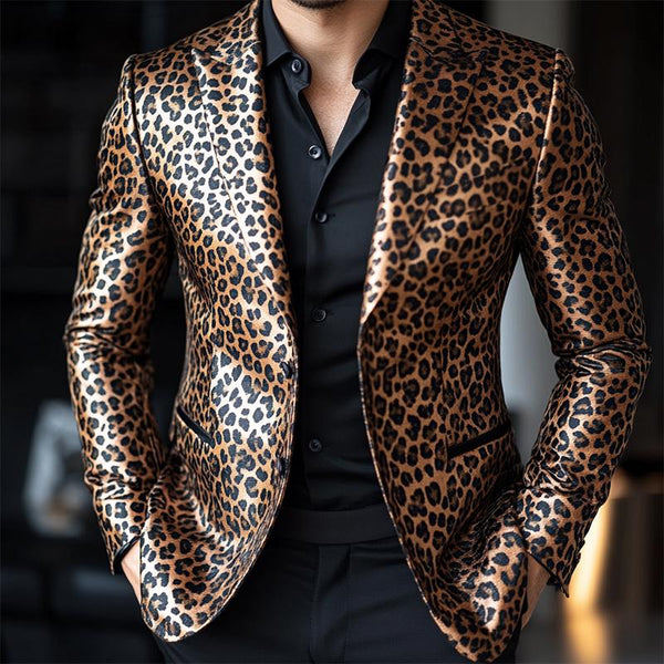 Men's Vintage Casual Leopard Print Single Breasted Blazer 54775174TO