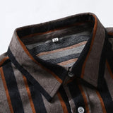 Men's Casual Corduroy Contrast Stripe Print Lapel Long Sleeve Shirt 80899602M