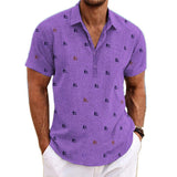 Men's Cotton and Linen Printed Lapel Short-sleeved Shirt 80351379X