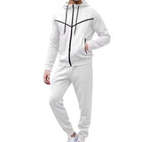 Men's Casual Solid Color Waffle Hooded Sweatshirt Jacket Set 56698295Y