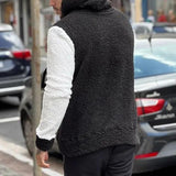 Men's Casual Fleece Color Contrast Loose Stitching Long-Sleeved Hoodie 41886047M