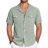 Men's Casual Linen Solid Color Lapel Short-Sleeved Shirt 89235843Y