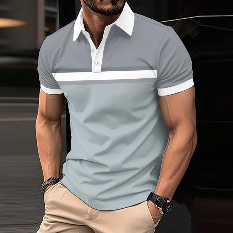 Men's Casual Color Block Striped Short Sleeve Polo Shirt 13537947Y