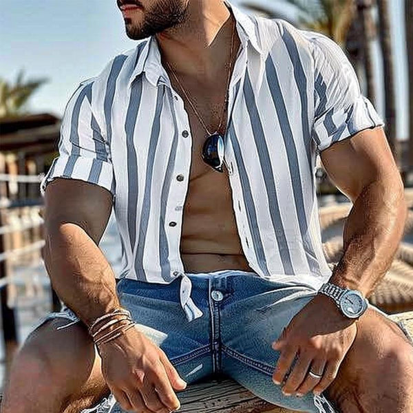 Men's Casual Striped Short Sleeve Shirt 11383308X