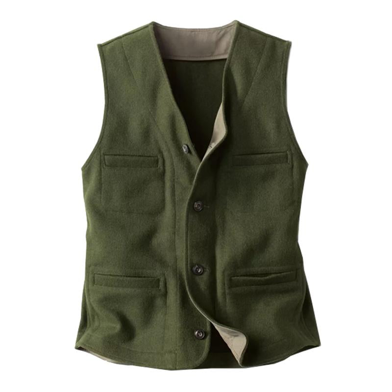 【Spedizione in 24 ore】Gilet monopetto multitasche con scollo a V in misto lana vintage da uomo 08460271M