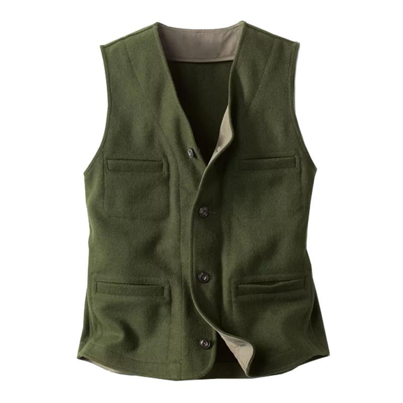 Men's Vintage Wool Blend V-Neck Single-Breasted Multi-pocket Vest 08460271M