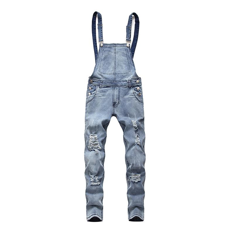 Men's Vintage Washed Ripped Denim Overalls 35900800M