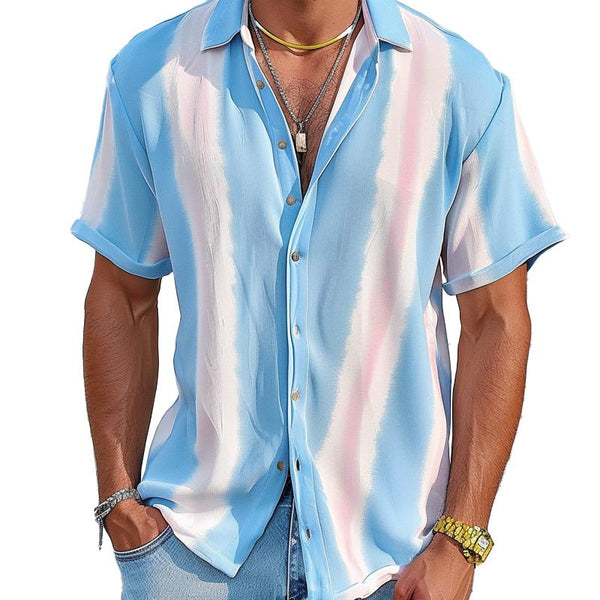 Men's Casual Printed Lapel Slim Fit Short Sleeve Shirt 24057010M